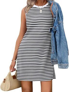 Black and White Striped Sleeveless Dress